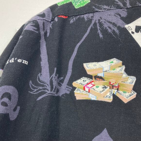 NWOT WAVE SHOPPE Shirt XL Poker-Chips Card Money Black Red Button-Up Short-Sleev - Picture 11 of 13